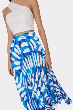 MILLY Skirts-Otha Brushstroke Pleated Skirt Blue Multi