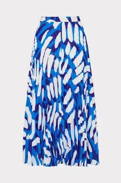 MILLY Jumpsuits & Rompers-Otha Brushstroke Pleated Skirt Blue Multi