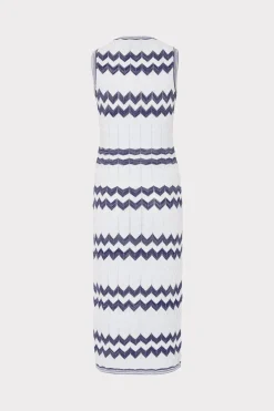 MILLY Sweaters & Knits-Oversized Zig Zag Midi Dress Navy/Ecru