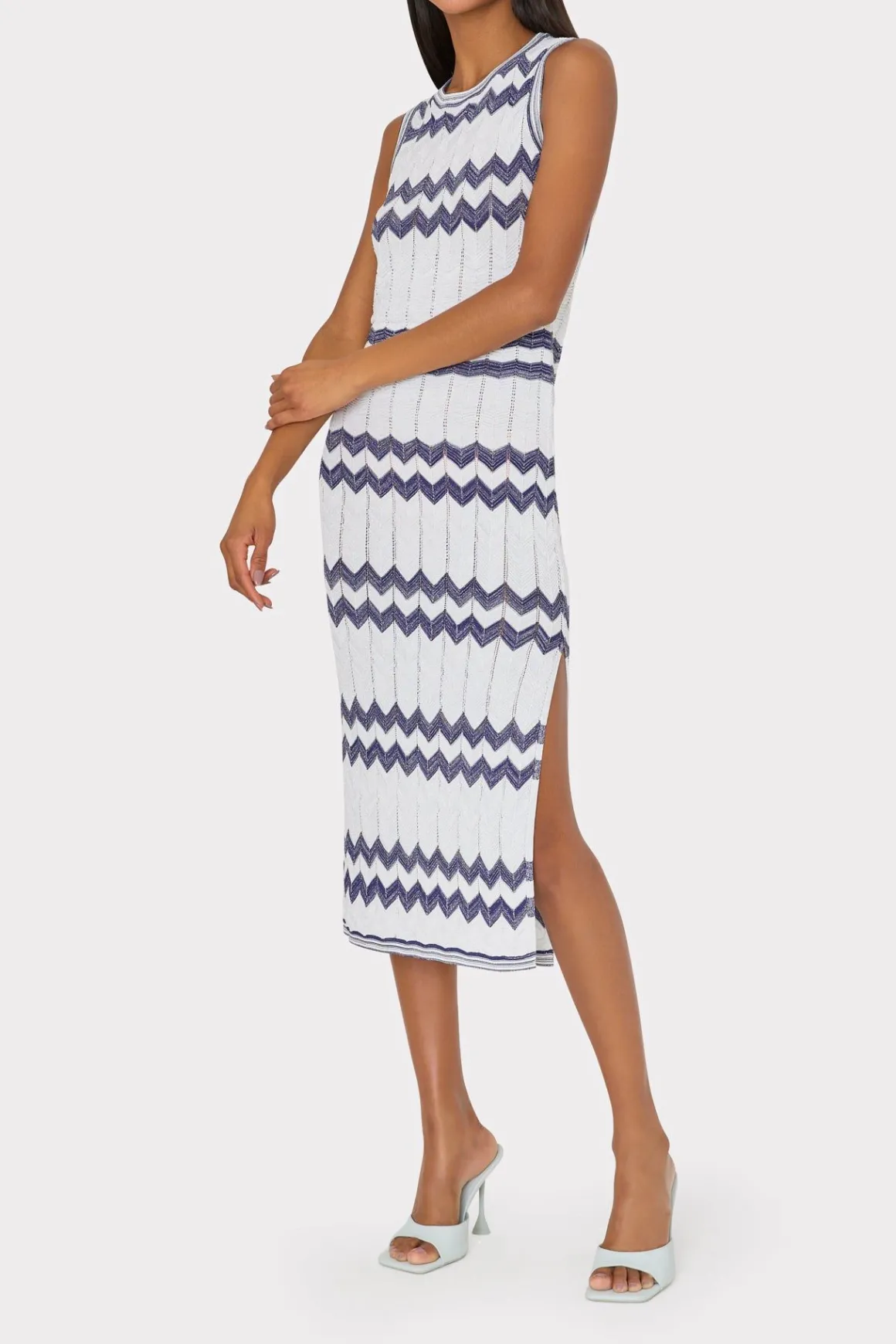 MILLY Jumpsuits & Rompers-Oversized Zig Zag Midi Dress Navy/Ecru