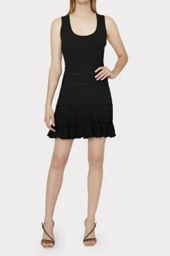 MILLY Knit Dresses-Pepper Knit Ruffle Mini Dress Black