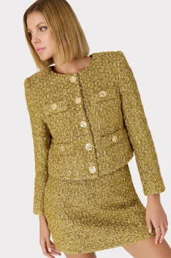 MILLY Coats & Jackets-Pheobe Metallic Tweed Jacket Gold