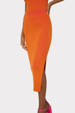 MILLY Skirts-Plaited Knit Midi Skirt Pink/Coral