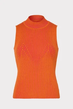 MILLY Tops-Plaited Knit Shell Top Pink/Coral