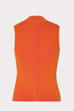 MILLY Tops-Plaited Knit Shell Top Pink/Coral