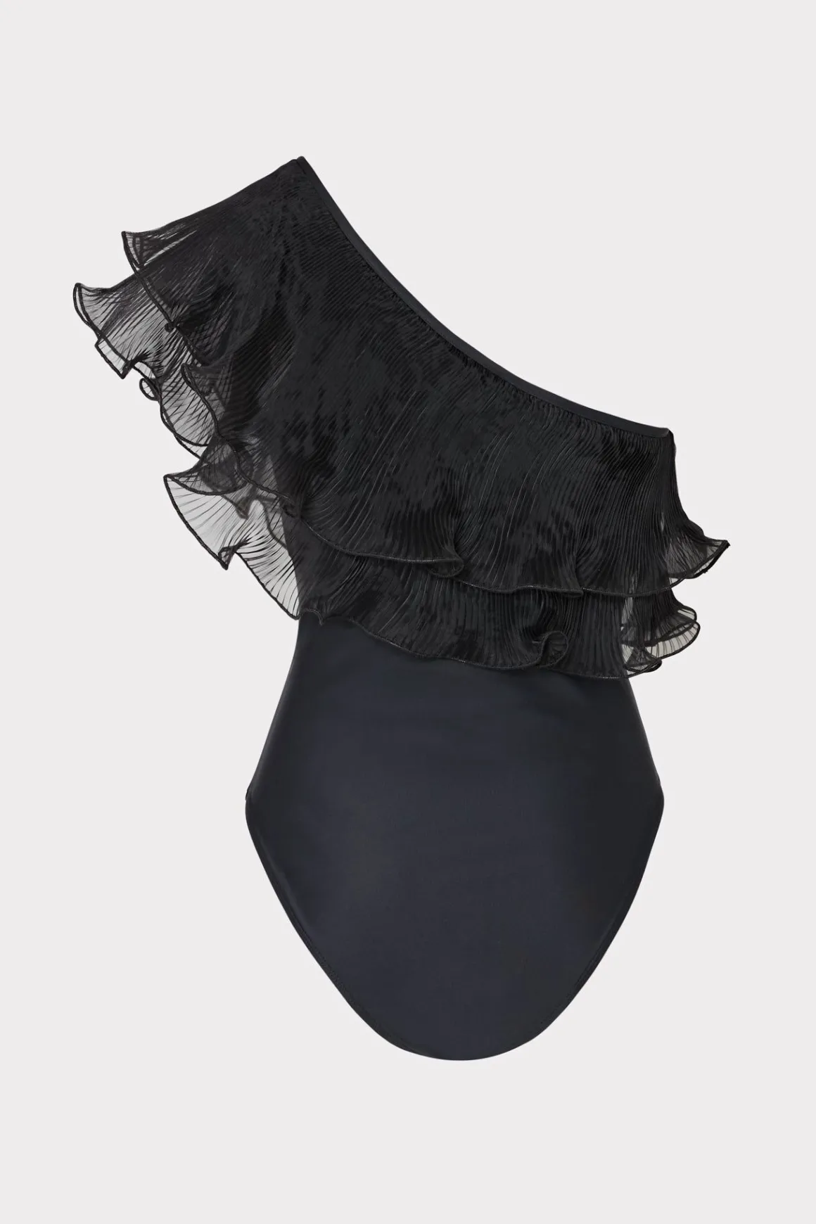 MILLY Jumpsuits & Rompers-Pleated Organza One Shoulder One Piece Black
