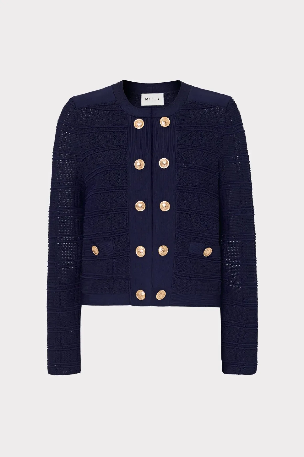 MILLY Jumpsuits & Rompers-Pointelle Textured Knit Jacket Navy