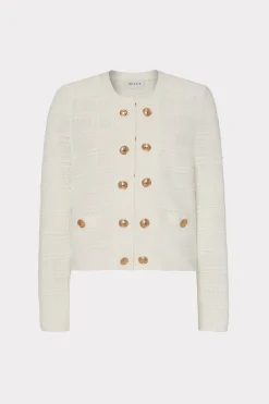 MILLY Coats & Jackets-Pointelle Textured Knit Jacket Ecru