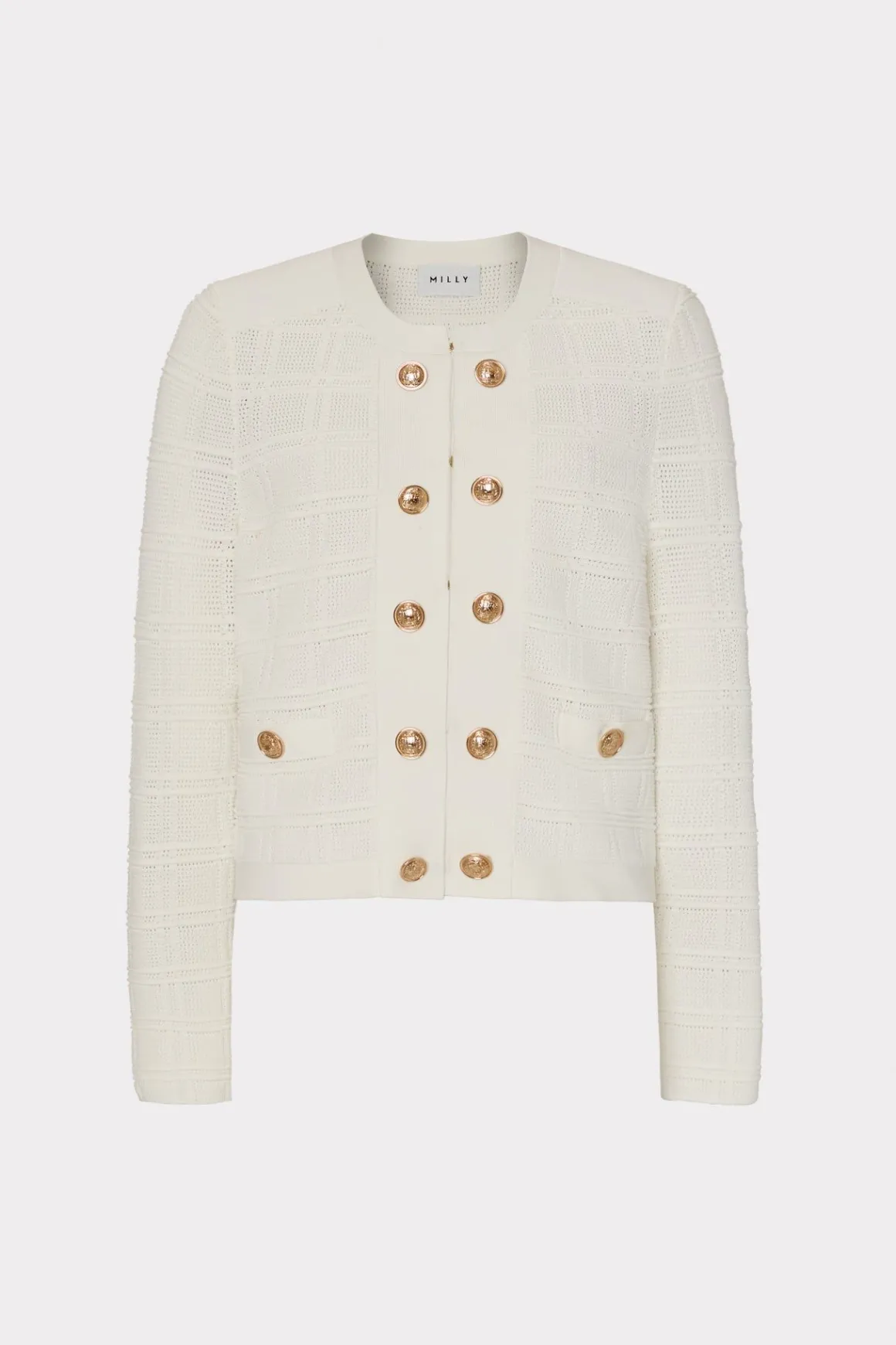 MILLY Coats & Jackets-Pointelle Textured Knit Jacket Ecru