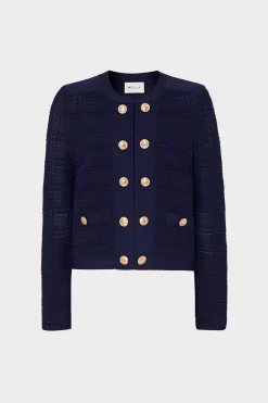 MILLY Sweaters & Knits-Pointelle Textured Knit Jacket Navy