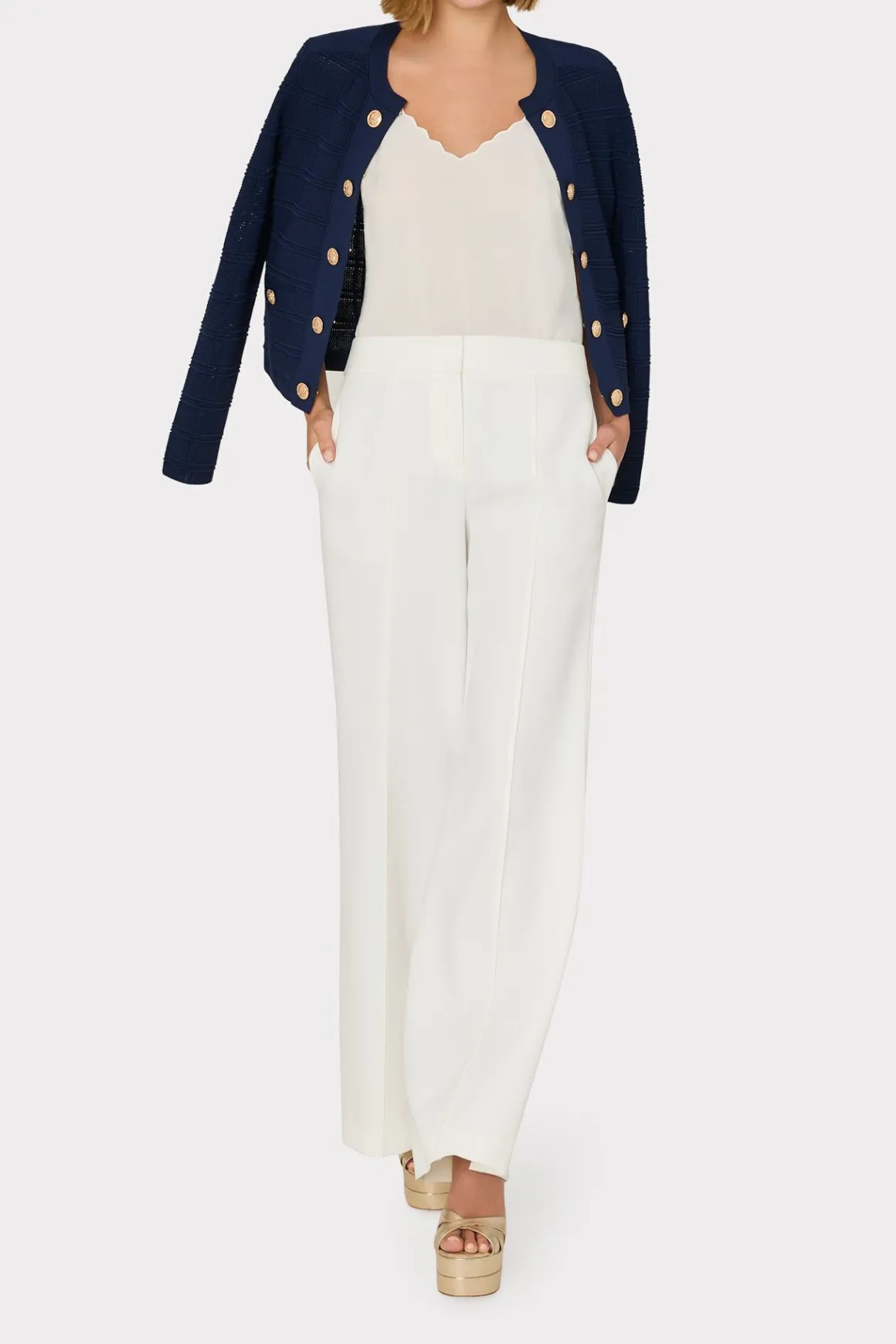 MILLY Coats & Jackets-Pointelle Textured Knit Jacket Navy