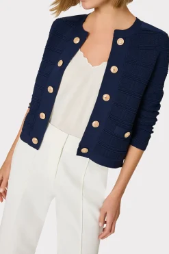 MILLY Coats & Jackets-Pointelle Textured Knit Jacket Navy