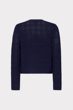 MILLY Coats & Jackets-Pointelle Textured Knit Jacket Navy