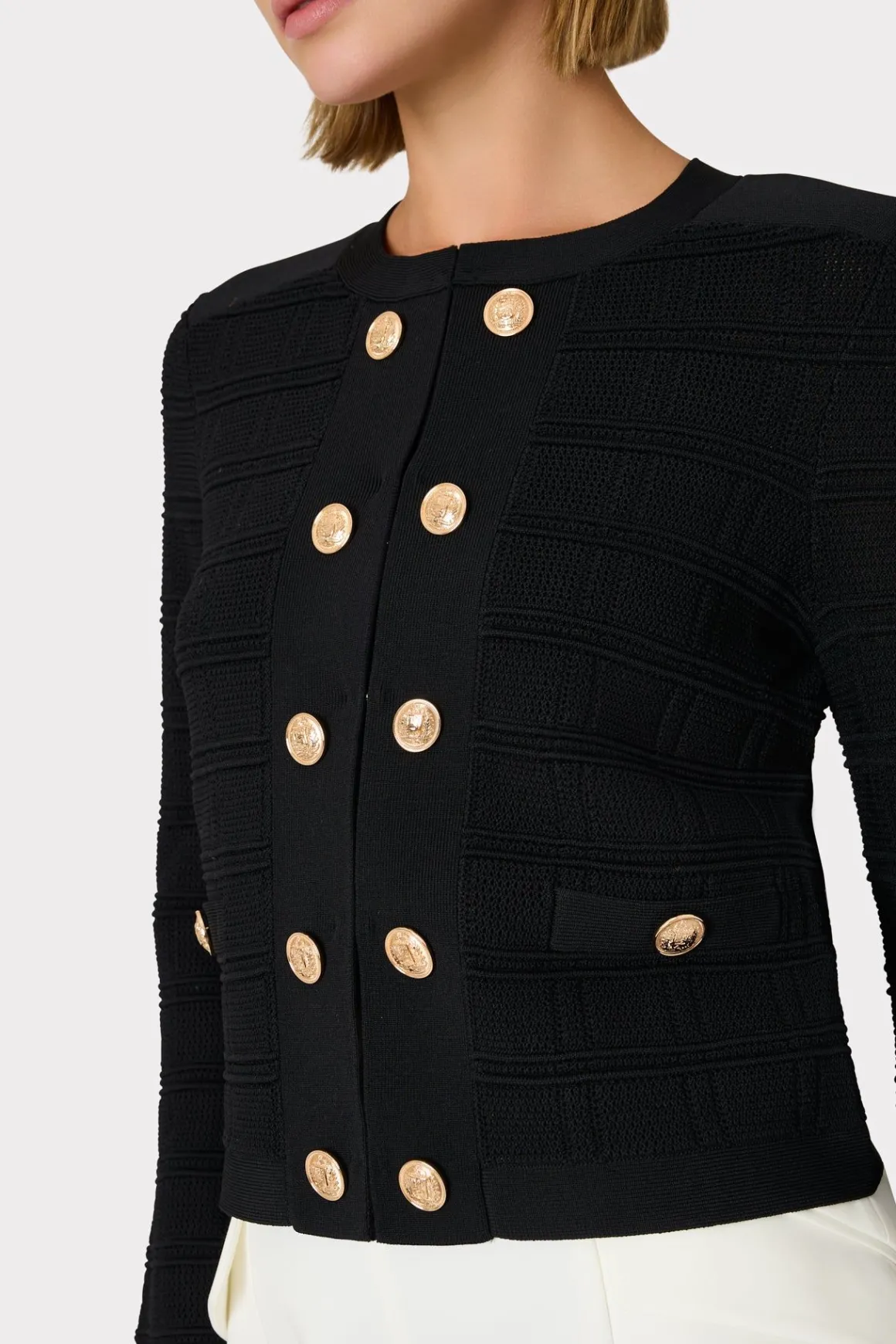 MILLY Coats & Jackets-Pointelle Textured Knit Jacket Black