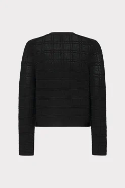 MILLY Coats & Jackets-Pointelle Textured Knit Jacket Black