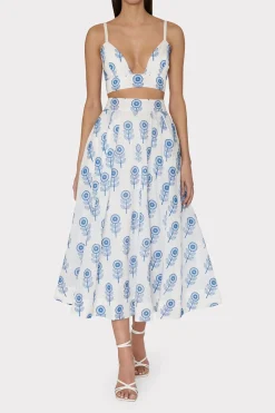 MILLY Skirts-Poppy Embroidery Skirt White/Blue