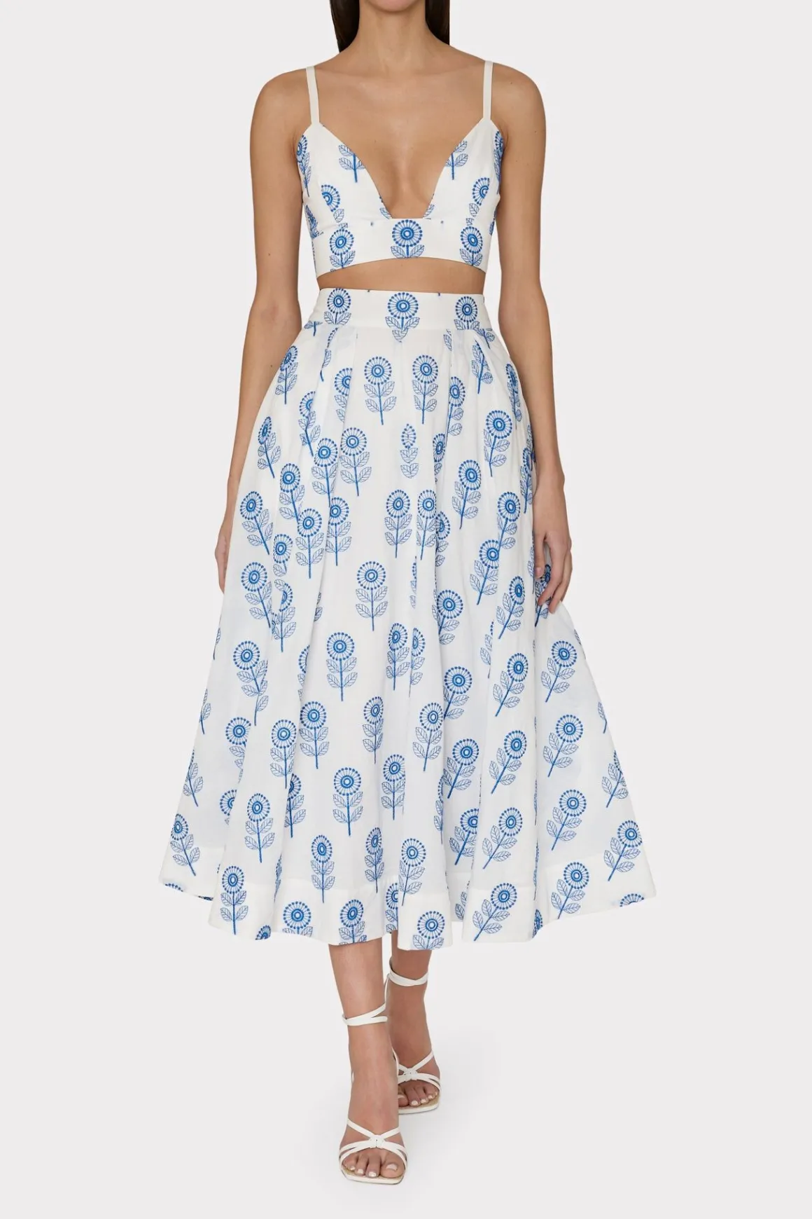 MILLY Skirts-Poppy Embroidery Skirt White/Blue