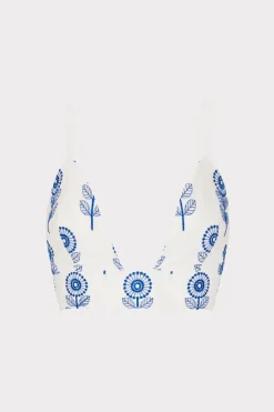 MILLY Tops-Poppy Embroidery Top White/Blue
