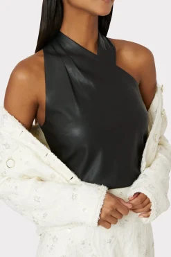 MILLY Jumpsuits & Rompers-Preston Vegan Leather Top Black