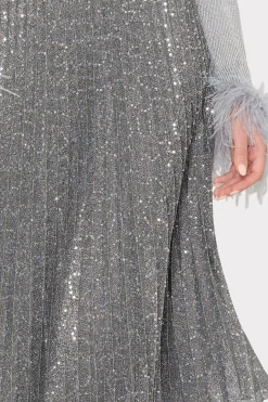 MILLY Skirts-Rayla Pleated Sequins Skirt Silver
