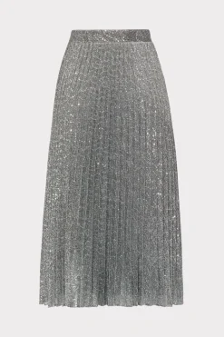 MILLY Skirts-Rayla Pleated Sequins Skirt Silver