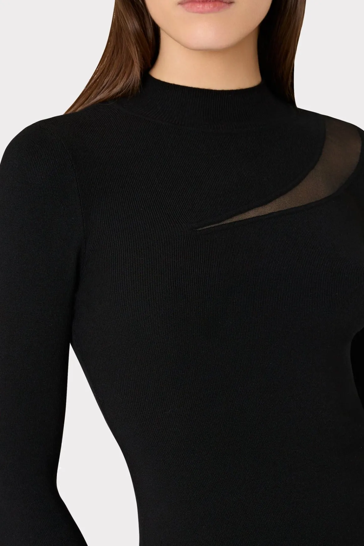 MILLY Knit Dresses-Ren Sheer Cut Out Mini Dress Black