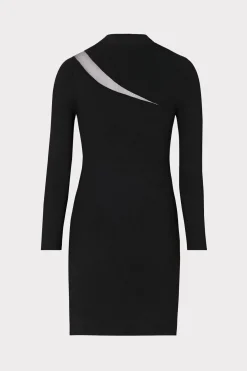 MILLY Knit Dresses-Ren Sheer Cut Out Mini Dress Black