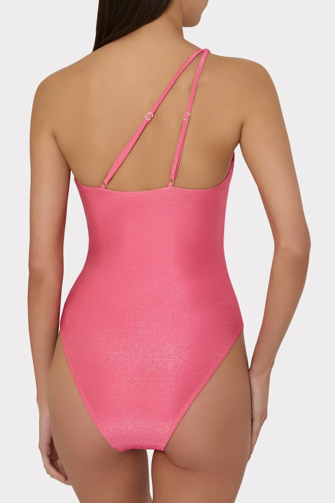MILLY Jumpsuits & Rompers-Ring One Shoulder One Piece Shimmer Pink