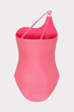 MILLY One Piece Swimsuits-Ring One Shoulder One Piece Shimmer Pink