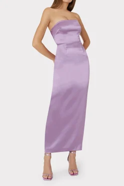 MILLY Maxi Dresses-Riva Hammered Satin Gown Purple