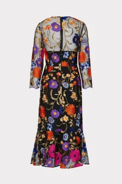 MILLY Jumpsuits & Rompers-Rosalind Fall Foliage Embroidery Dress Black Multi