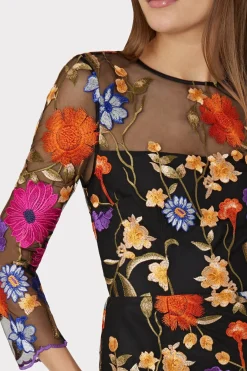 MILLY Guest Of Dresses-Rosalind Fall Foliage Embroidery Dress Black Multi