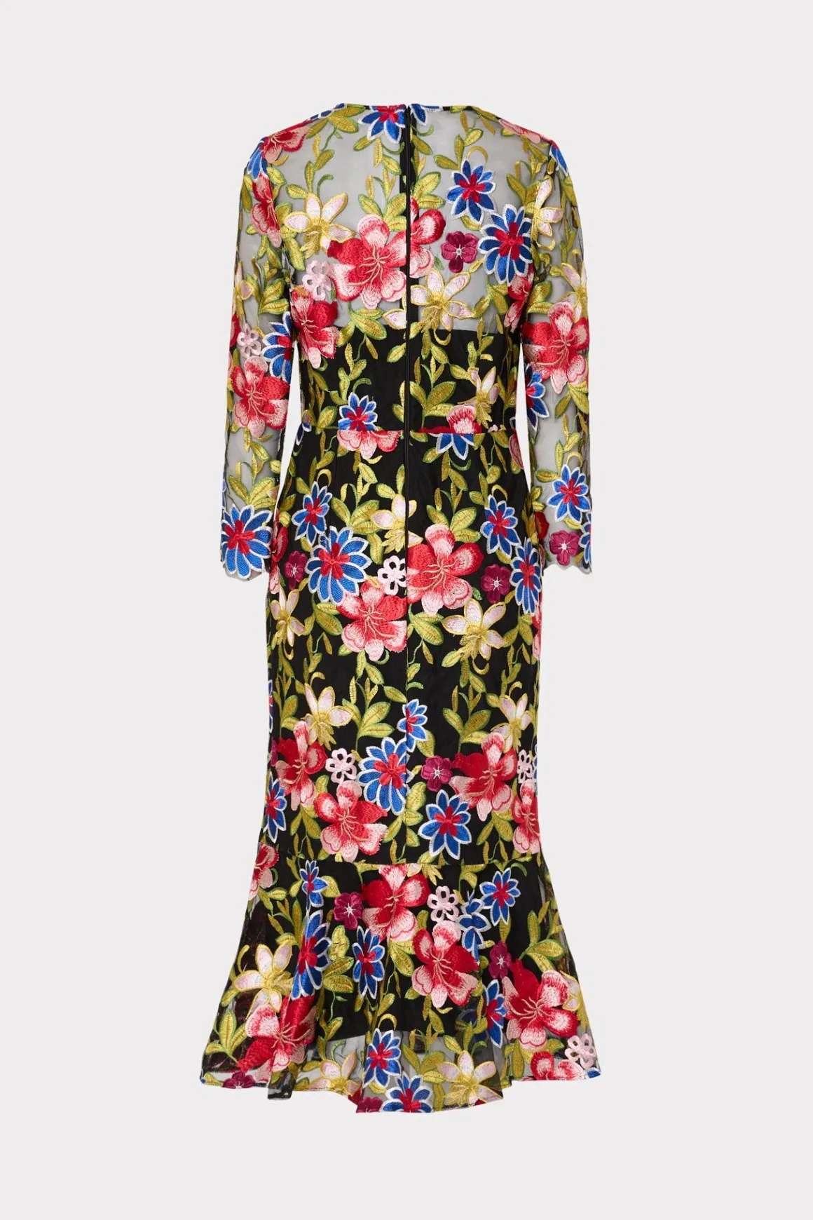 MILLY Evening Gowns-Rosalind Floral Embroidery Dress Red Multi