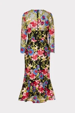 MILLY Cocktail Dresses-Rosalind Floral Embroidery Dress Red Multi