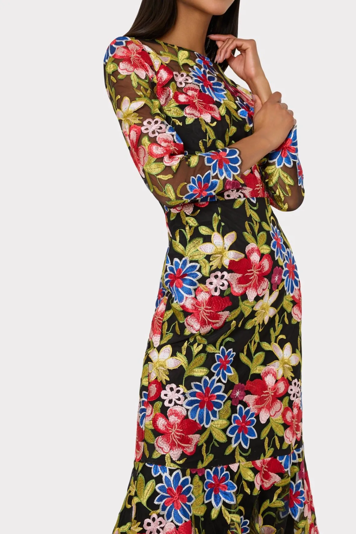 MILLY Guest Of Dresses-Rosalind Floral Embroidery Dress Red Multi