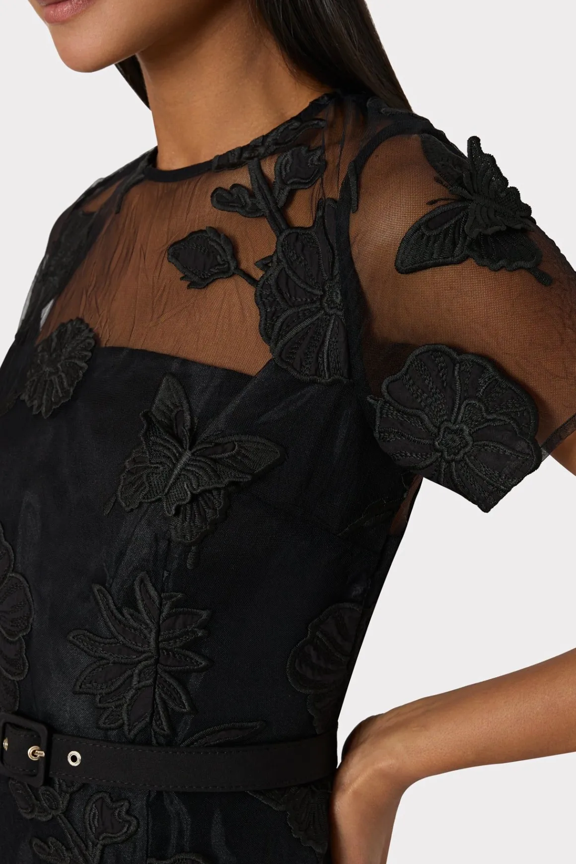 MILLY Guest Of Dresses-Rosie 3D Butterfly Embroidery Dress Black