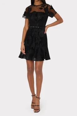 MILLY Mini Dresses-Rosie 3D Butterfly Embroidery Dress Black