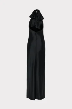 MILLY Maxi Dresses-Roux Hammered Satin Gown Black