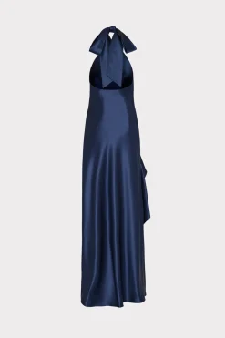 MILLY Jumpsuits & Rompers-Roux Hammered Satin Gown Navy