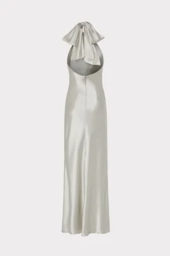 MILLY Maxi Dresses-Roux Hammered Satin Gown Silver