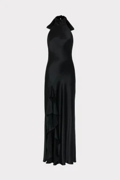 MILLY Evening Gowns-Roux Hammered Satin Gown Black