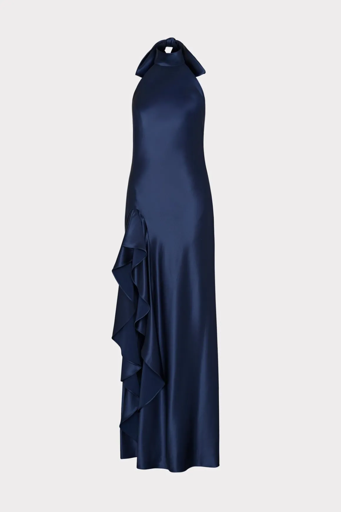 MILLY Evening Gowns-Roux Hammered Satin Gown Navy