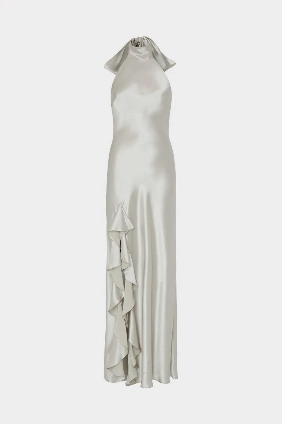 MILLY Evening Gowns-Roux Hammered Satin Gown Silver