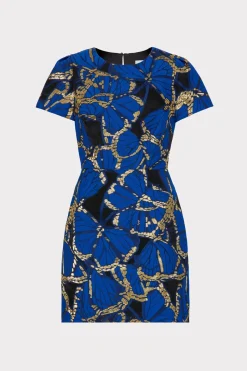 MILLY Jumpsuits & Rompers-Rowen Butterfly Jacquard Dress Blue Multi