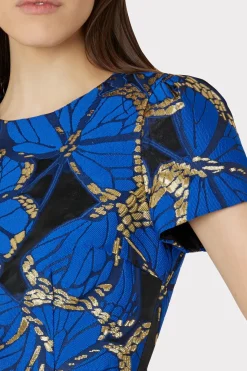 MILLY Jumpsuits & Rompers-Rowen Butterfly Jacquard Dress Blue Multi