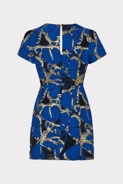 MILLY Jumpsuits & Rompers-Rowen Butterfly Jacquard Dress Blue Multi