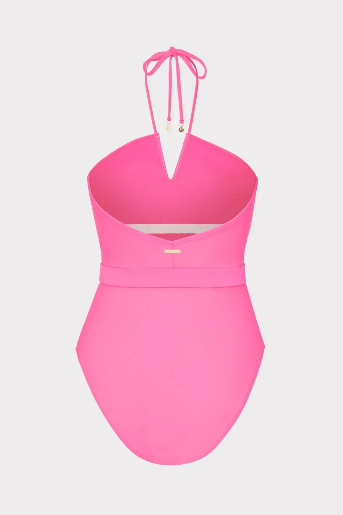 MILLY One Piece Swimsuits-Ruched Halter One Piece Neon Pink