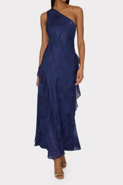 MILLY Guest Of Dresses-Ryanna Chiffon Devore Dress Navy