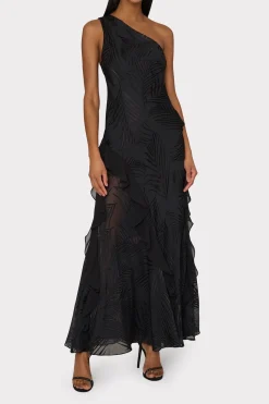 MILLY Little Black Dresses-Ryanna Chiffon Devore Dress Black