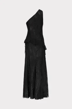 MILLY Little Black Dresses-Ryanna Chiffon Devore Dress Black